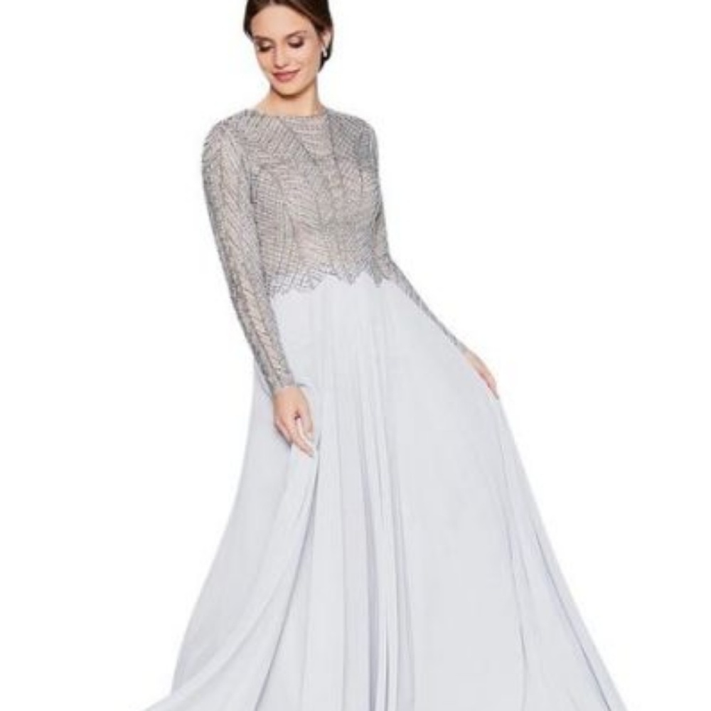 Terani Couture Shimmering Long Sleeve Evening Gown